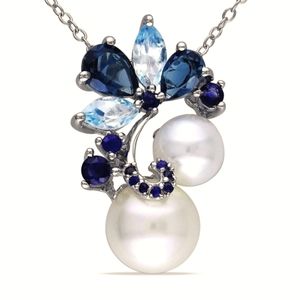 Sapphire, Topaz, Pearl Necklace.